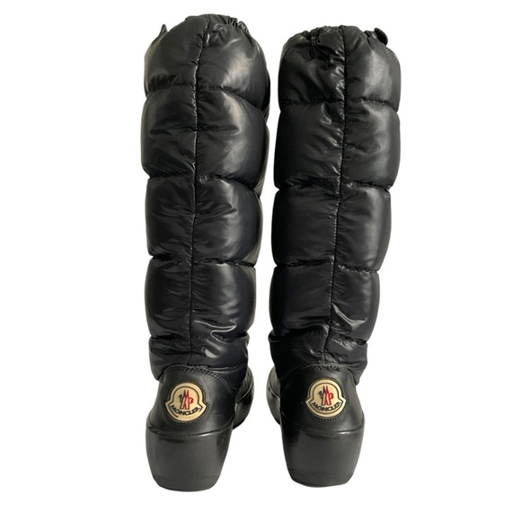 Moncler Leather Quilted Down Wedge Winter Boots Size 8 - Picture 1 of 15
